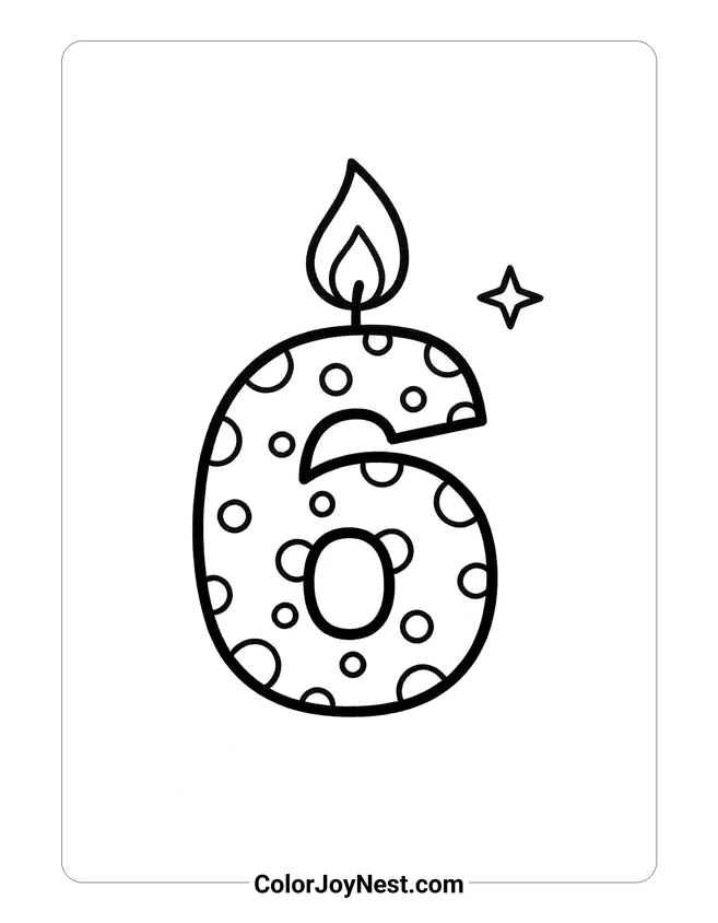 Sixth Birthday Candle Coloring Page