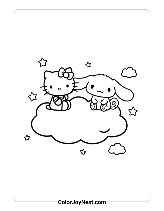 Hello Kitty and Cinnamoroll Cloud Coloring Page
