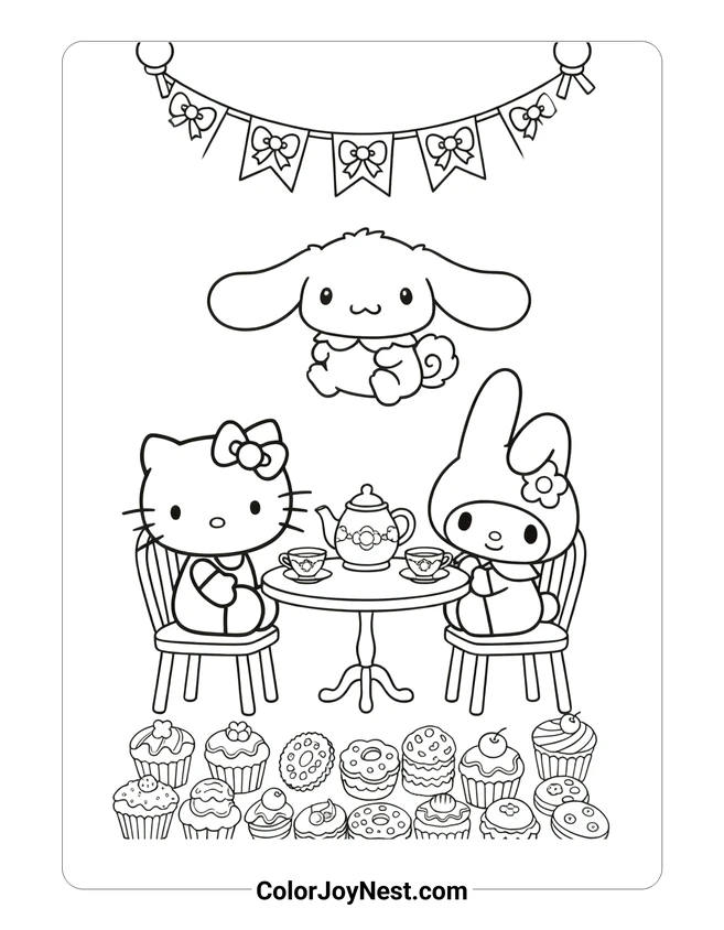 Hello Kitty and Friends Garden Coloring Page