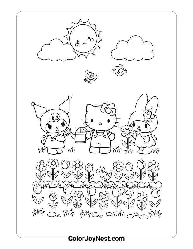 Hello Kitty and Friends Tea Party Coloring Page