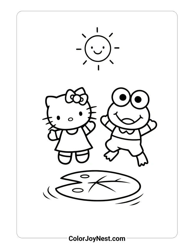 Hello Kitty and Keroppi Playing Coloring Page