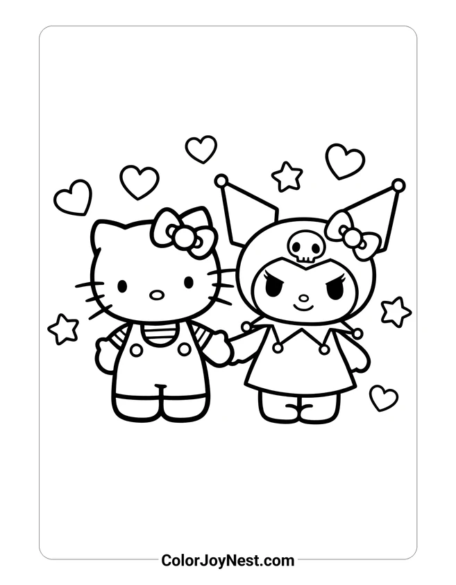 Hello Kitty and Kuromi Coloring Page
