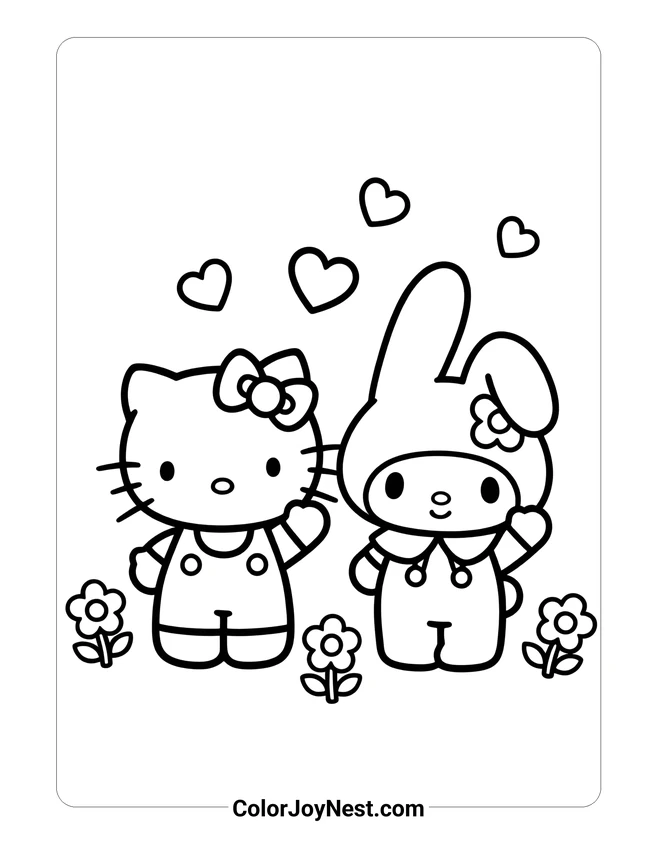 Hello Kitty and My Melody Together Coloring Page