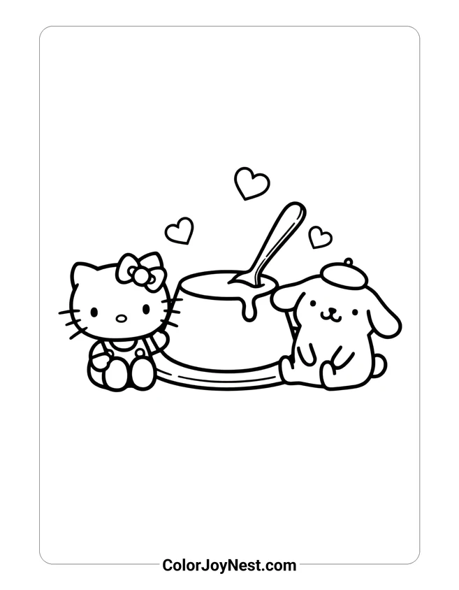 Hello Kitty and Pompompurin Coloring Page