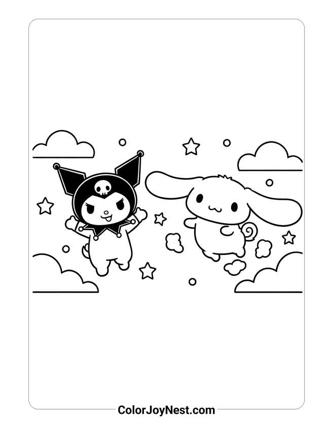 Kuromi and Cinnamoroll Flying Coloring Page