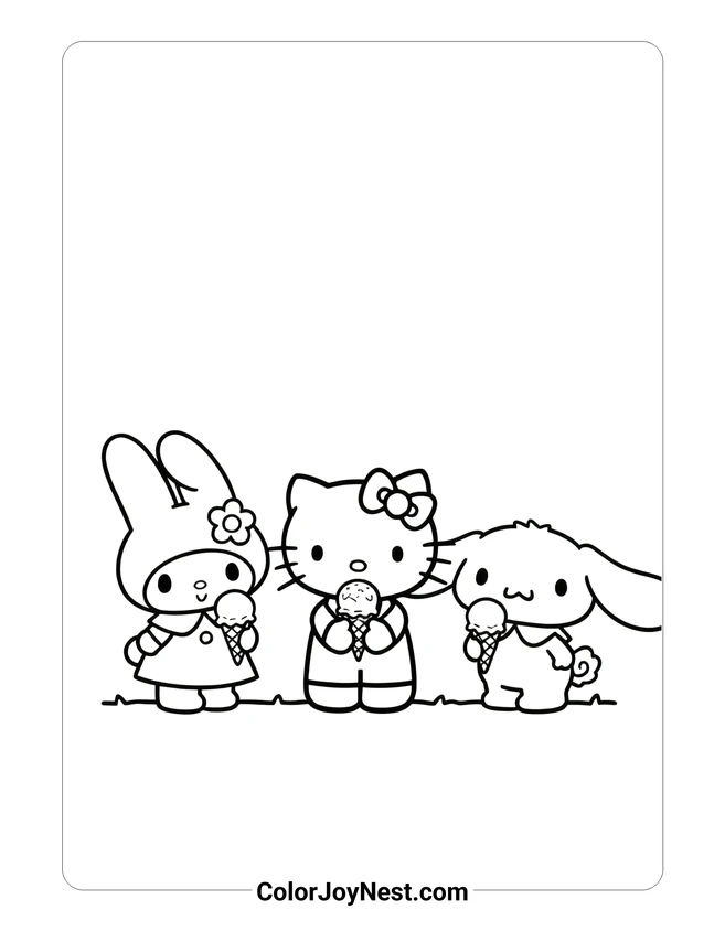 Sanrio Friends Ice Cream Coloring Page