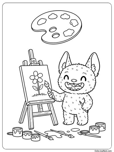 Labubu Artist Studio Coloring Page