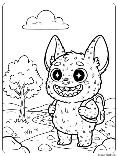 Labubu Backpack Adventure Coloring Page