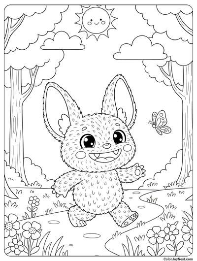 Labubu Forest Path Adventure Coloring Page