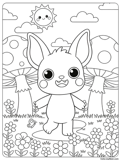 Labubu Magical Mushroom Garden Coloring Page