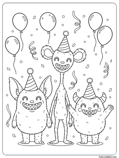 Labubu Monster Friends Party Coloring Page