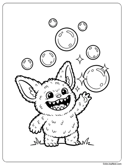 Labubu Playing Bubbles Coloring Page