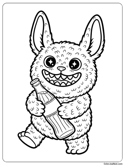 Labubu with Soda Bottle Coloring Page