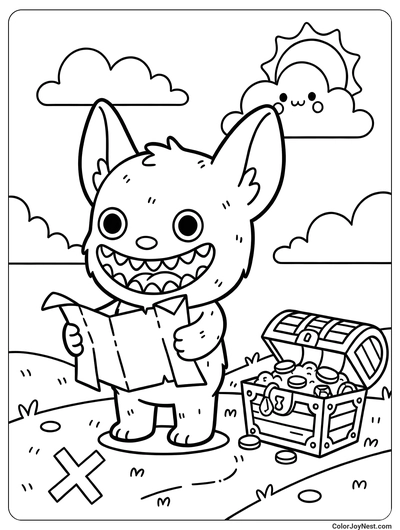 Labubu Treasure Map Adventure Coloring Page