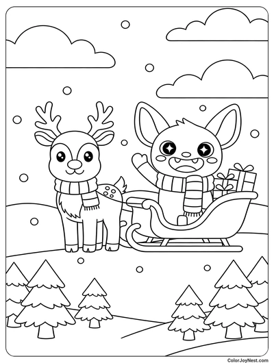 Labubu Winter Sleigh Wonderland Coloring Page