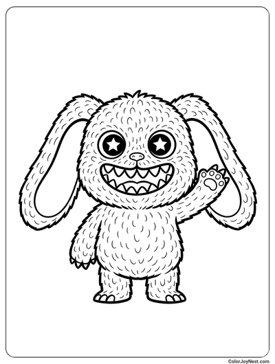 Smiling Labubu Waving Coloring Page