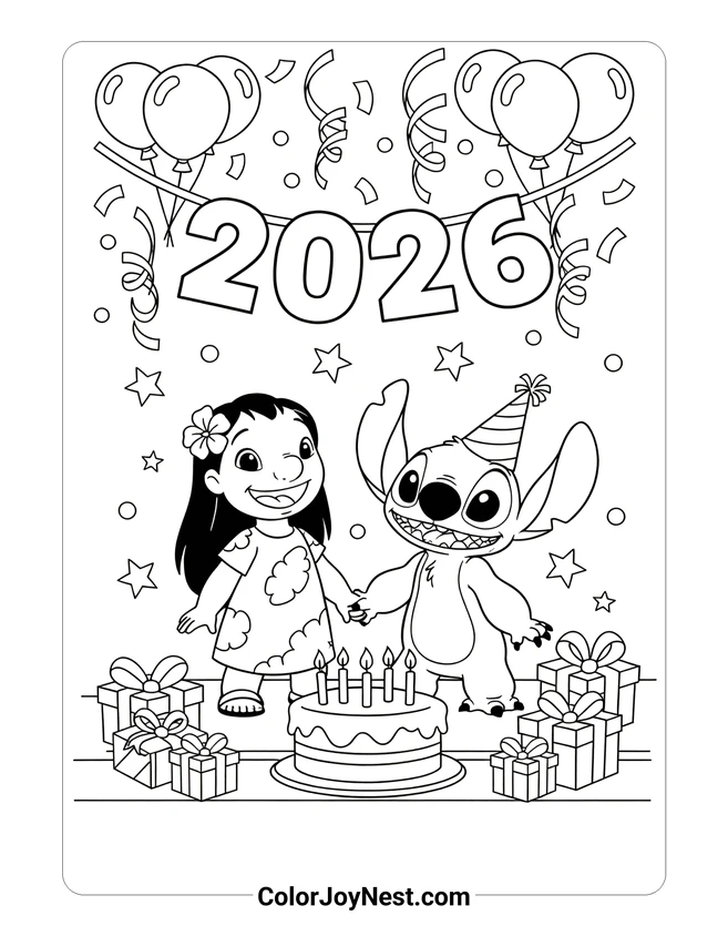 Lilo and Stitch 2025 Celebration Coloring Page
