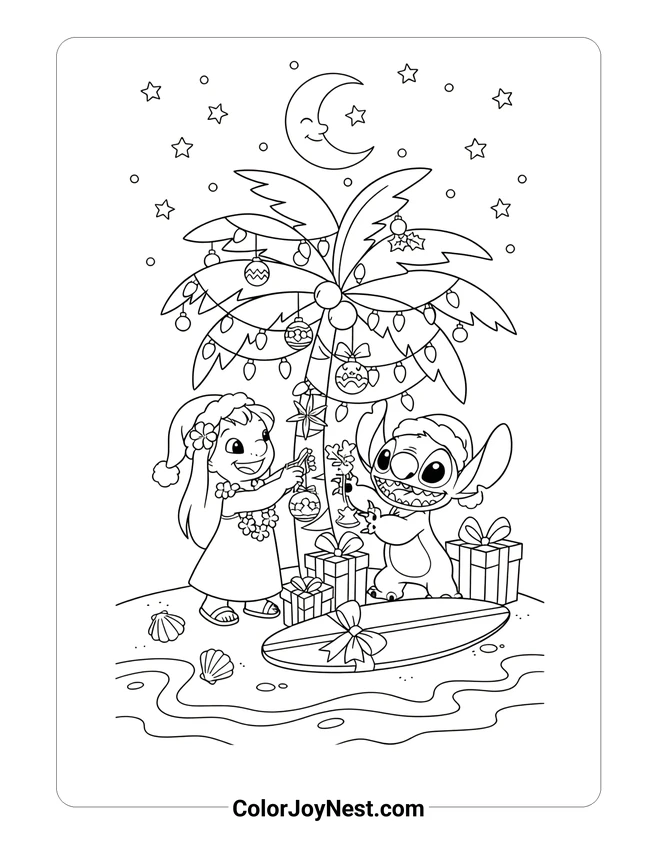 Lilo and Stitch Christmas Hawaii Coloring Page