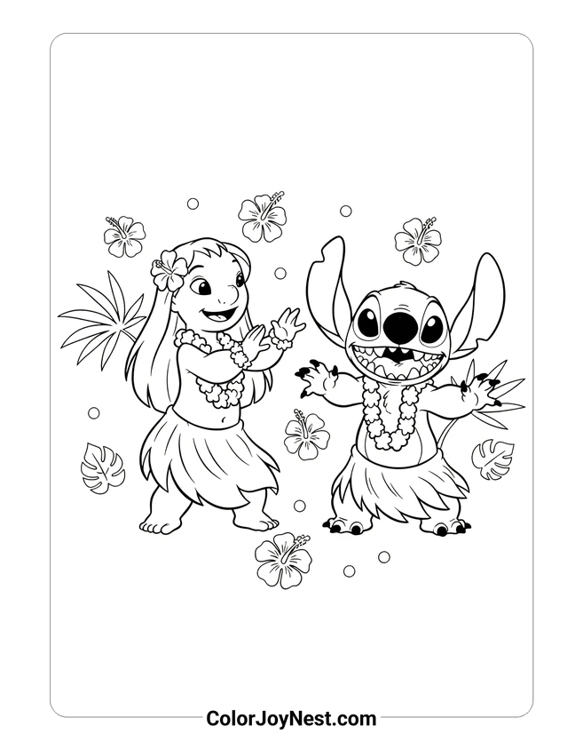Lilo and Stitch Dancing Hula Coloring Page