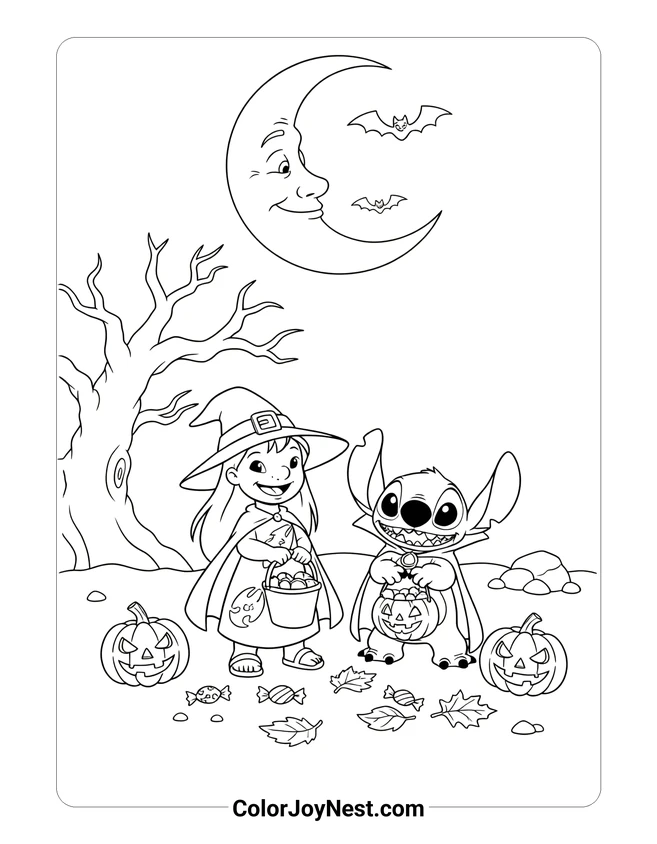 Lilo and Stitch Halloween Night Coloring Page