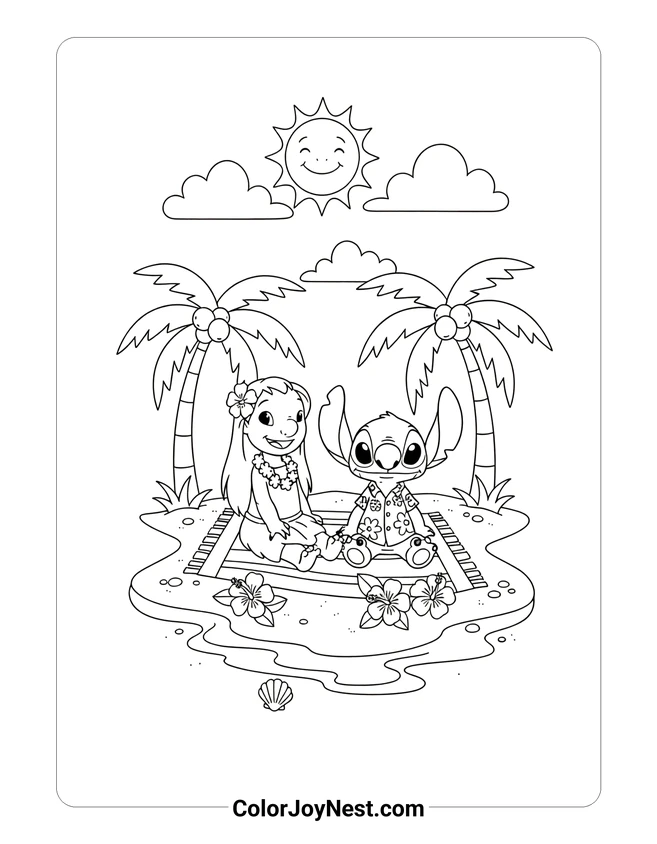 Lilo and Stitch Hawaiian Paradise Coloring Page