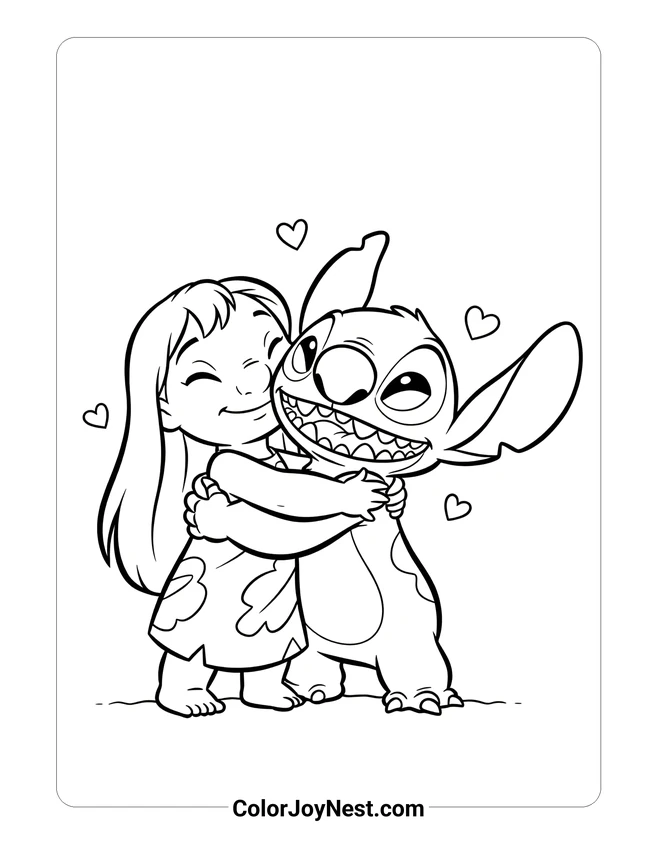 Lilo and Stitch Hugging Coloring Page