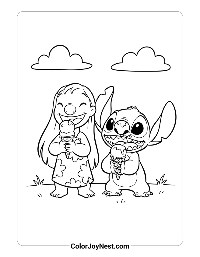 Lilo and Stitch Ice Cream Coloring Page