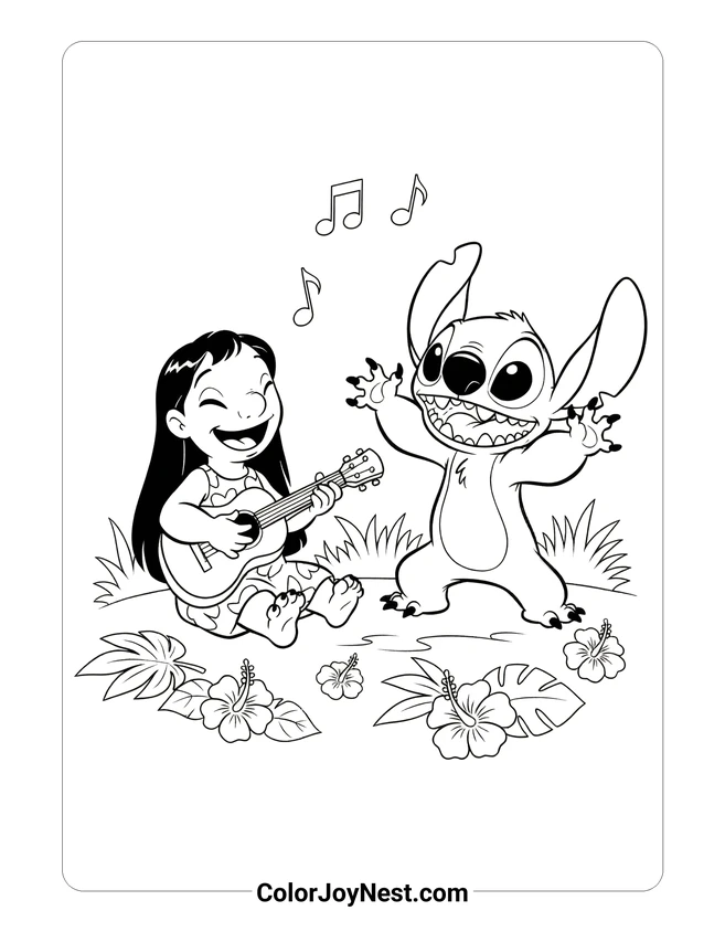 Lilo and Stitch Ukulele Music Coloring Page