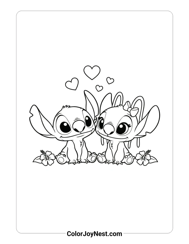Stitch and Angel Sweethearts Coloring Page