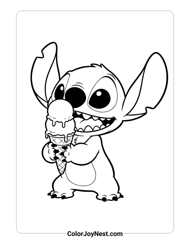 Stitch Eating Ice Cream Coloring Page