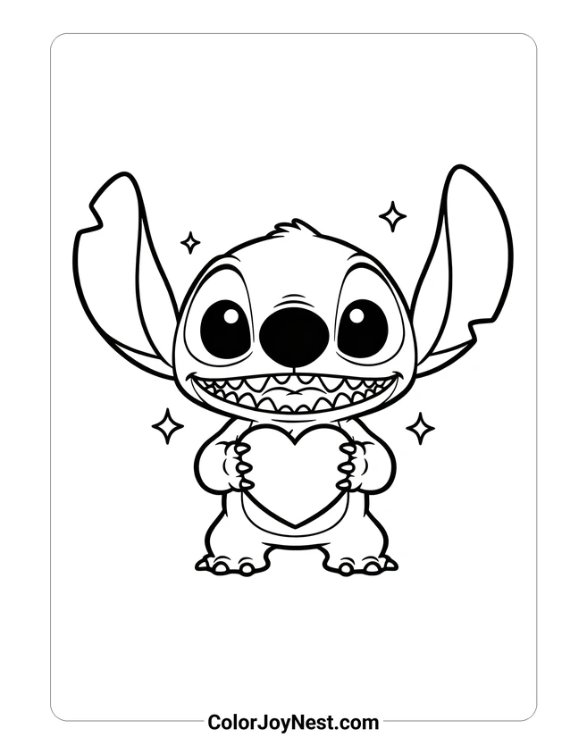 Stitch Holding Heart Coloring Page