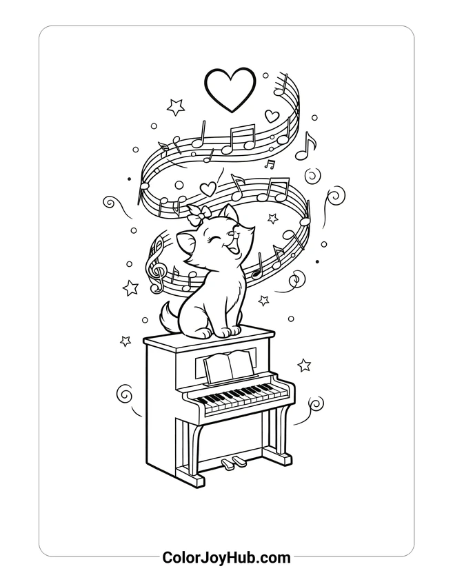 Marie and Piano Coloring Page