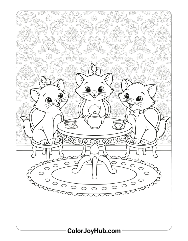 Marie and Siblings Tea Party Coloring Page