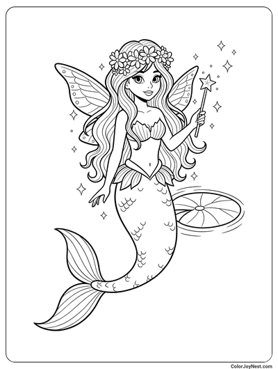 Fairy Mermaid with Wings Coloring Page