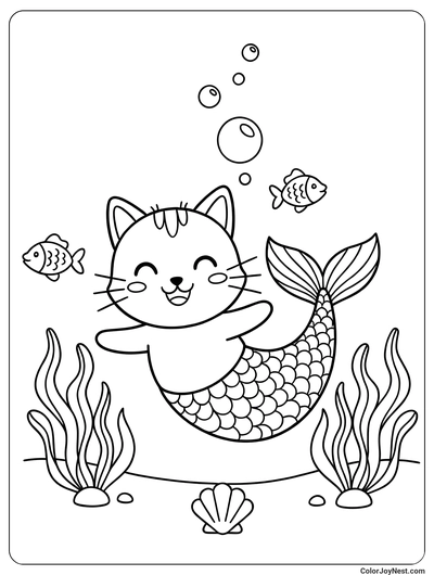 Kitty Mermaid Underwater Chase Coloring Page