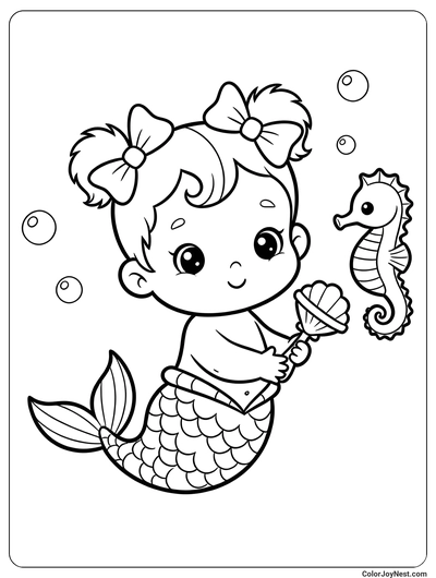 Little Baby Mermaid Coloring Page
