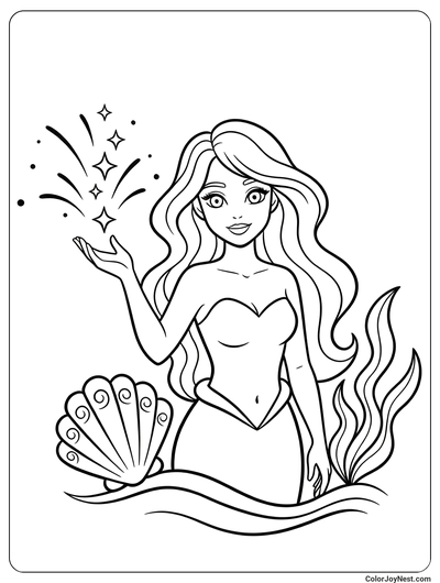Magic Mermaid Casting Sparkles Coloring Page