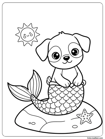 Mermaid Dog Puppy Coloring Page