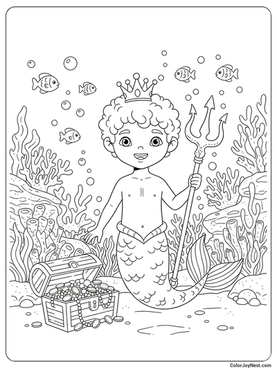 Merman Boy Trident Kingdom Coloring Page