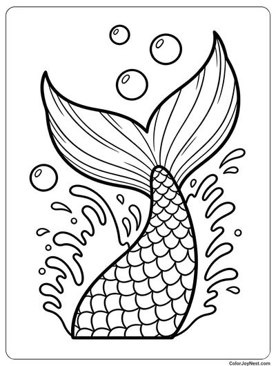Splashing Mermaid Tail Coloring Page
