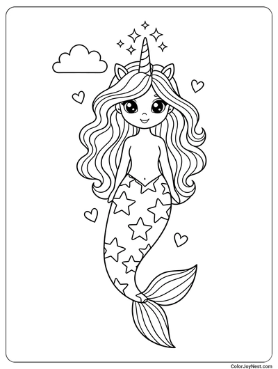 Unicorn Mermaid Rainbow Tail Coloring Page