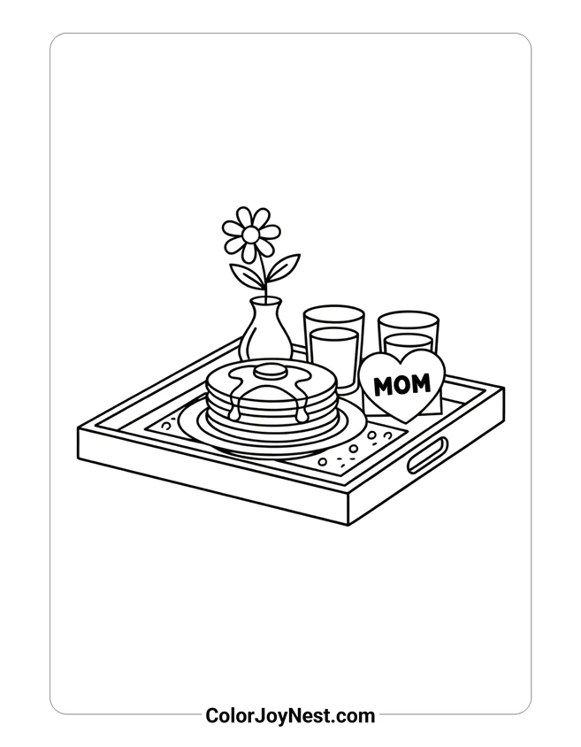 Breakfast in Bed Tray Coloring Page