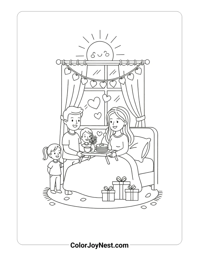 Family Mothers Day Breakfast Coloring Page
