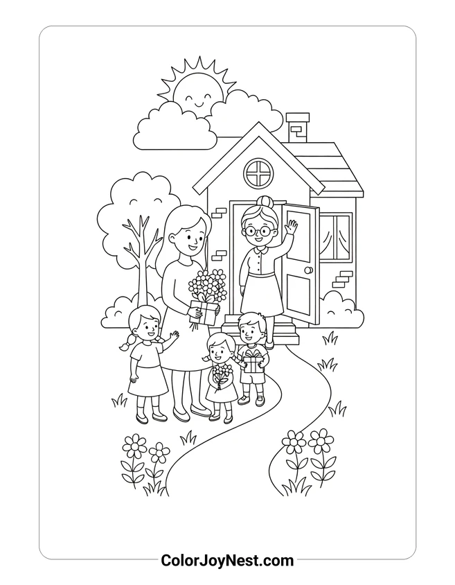 Grandma House Visit Coloring Page
