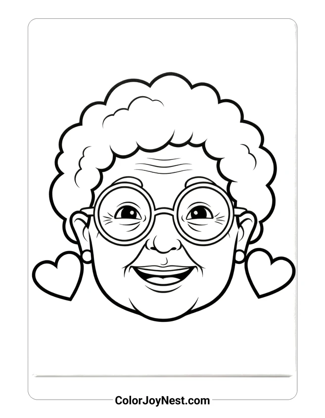 Happy Grandma Face Coloring Page