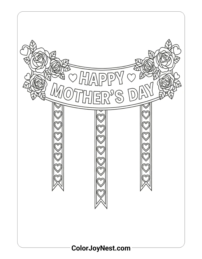 Happy Mothers Day Banner Coloring Page