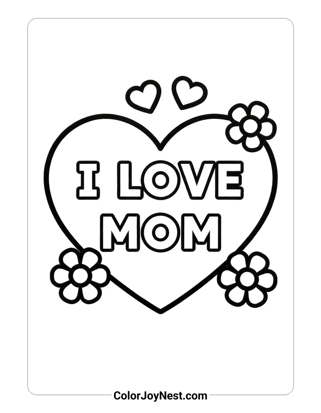 I Love Mom Heart Coloring Page