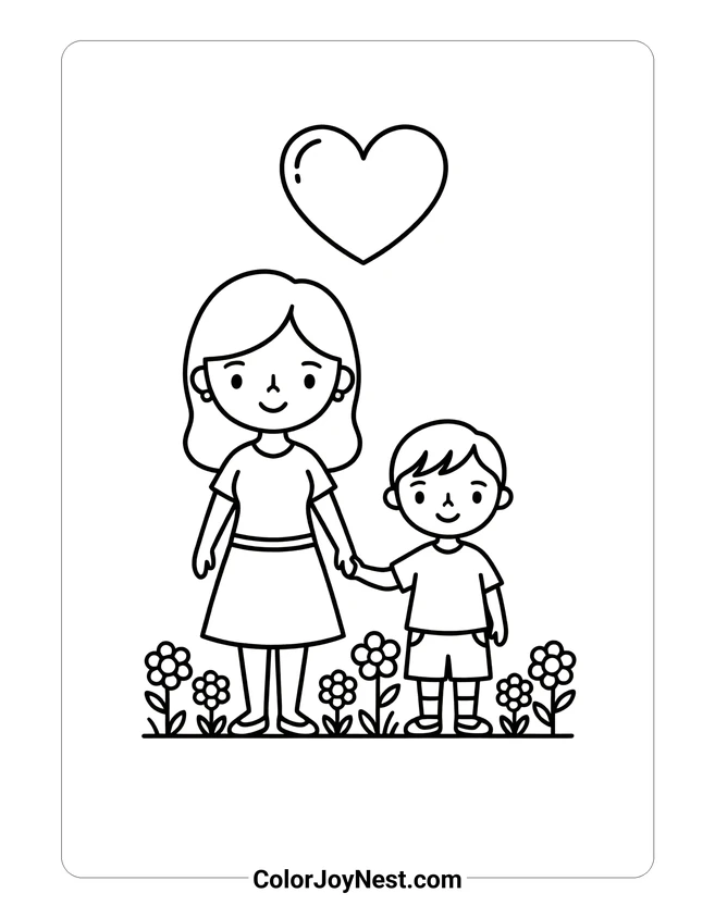Mom and Baby Holding Hands Coloring Page