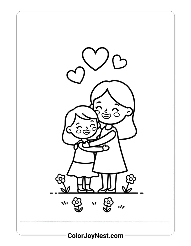 Mom and Child Hug Coloring Page
