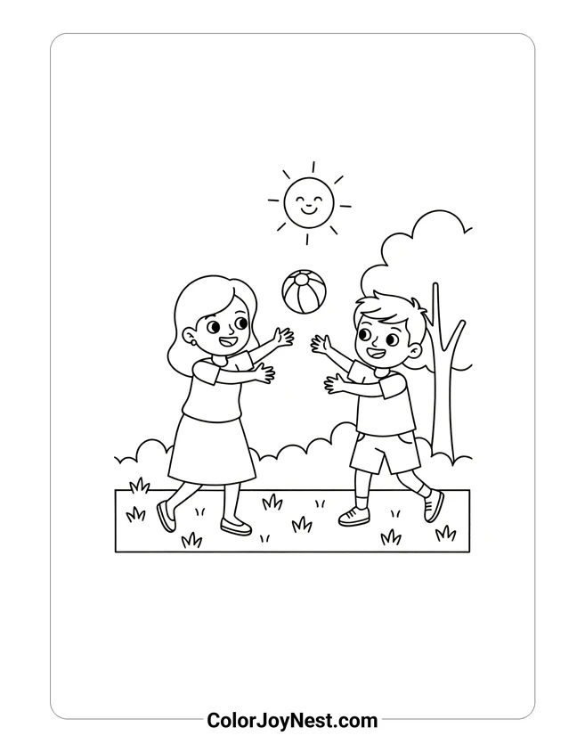 Mom and Son Playing Ball Coloring Page